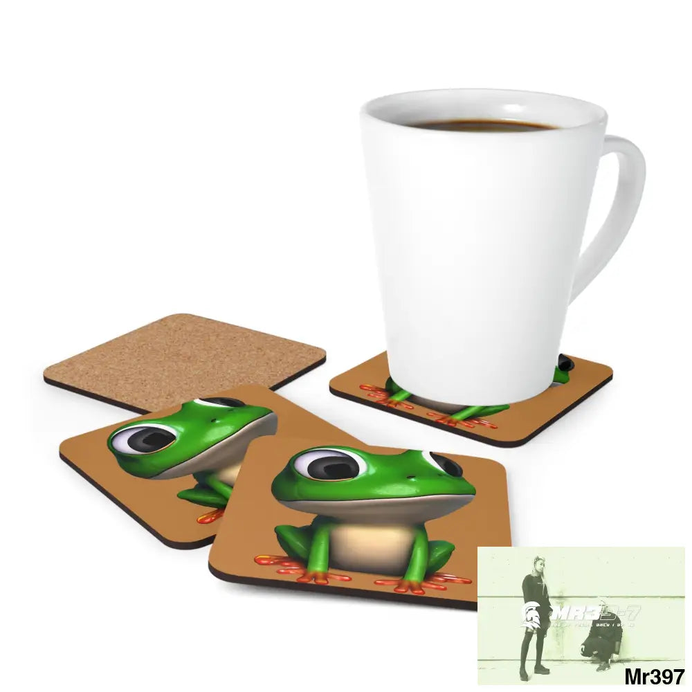 Happy Frog Corkwood Coaster Set Cork / 3.75’’ × 3.75’’ / Square Home Decor