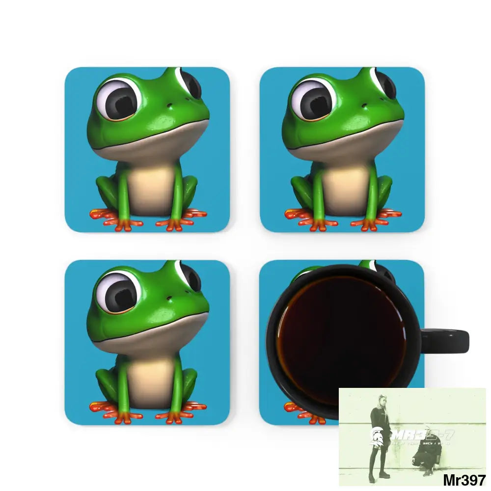 Happy Frog Corkwood Coaster Set Cork / 3.75’’ × 3.75’’ / Square Home Decor