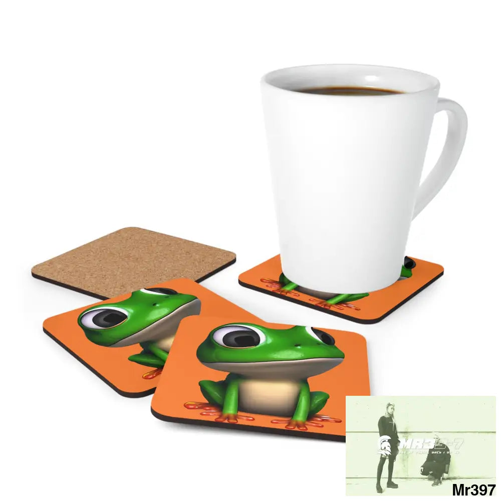 Happy Frog Corkwood Coaster Set Cork / 3.75’’ × 3.75’’ / Square Home Decor