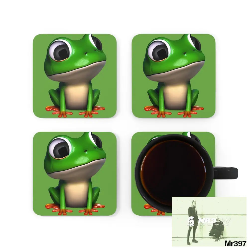 Happy Frog Corkwood Coaster Set Cork / 3.75’’ × 3.75’’ / Square Home Decor