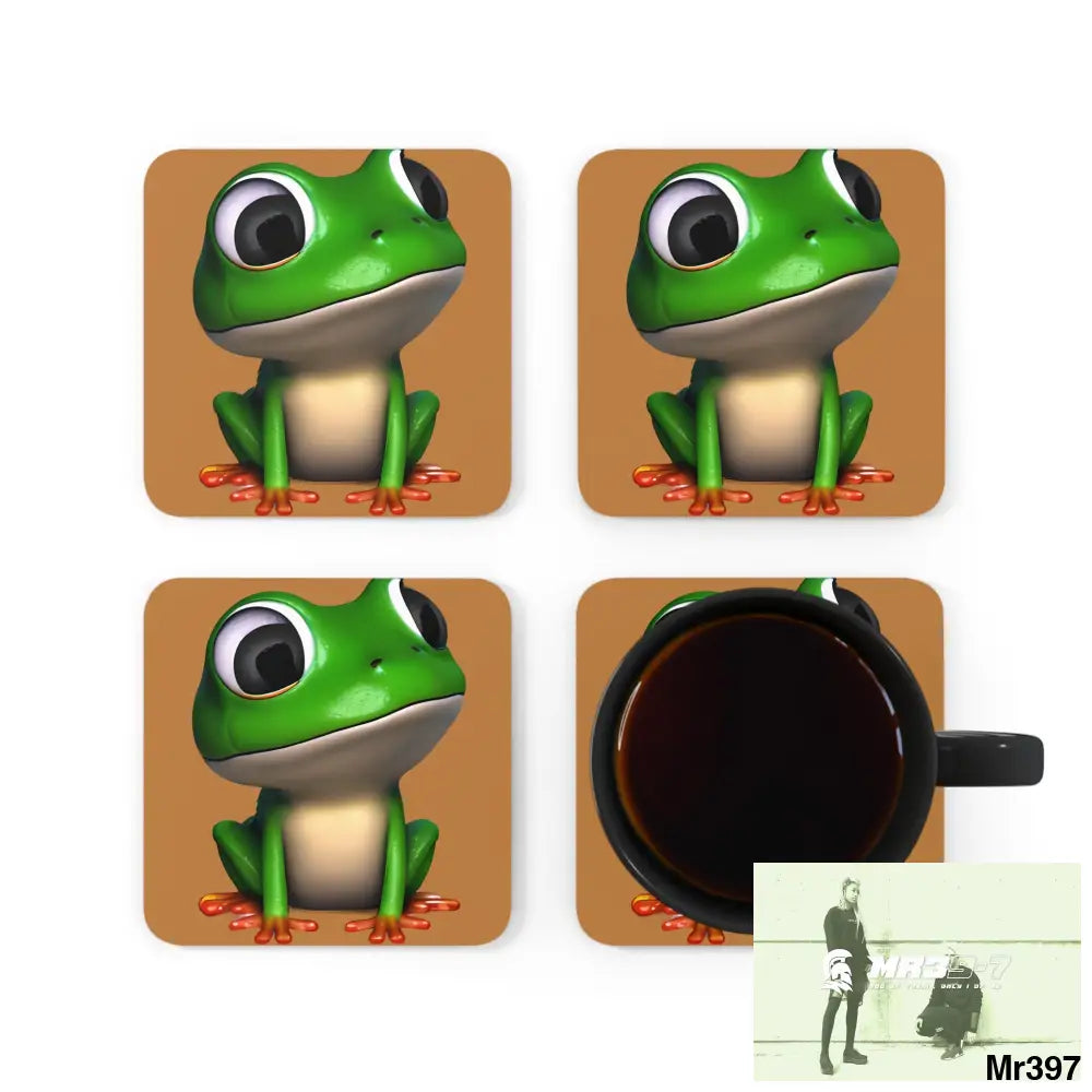 Happy Frog Corkwood Coaster Set Cork / 3.75’’ × 3.75’’ / Square Home Decor