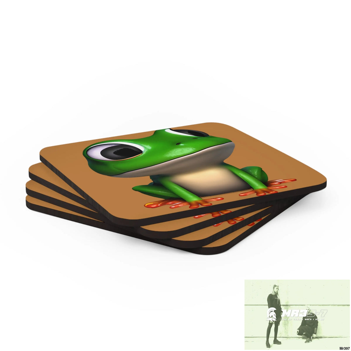 Happy Frog Corkwood Coaster Set Cork / 3.75’’ × 3.75’’ / Square Home Decor