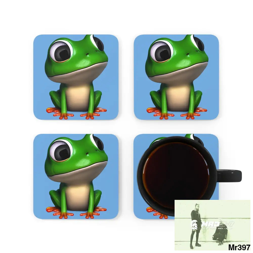 Happy Frog Corkwood Coaster Set Cork / 3.75’’ × 3.75’’ / Square Home Decor