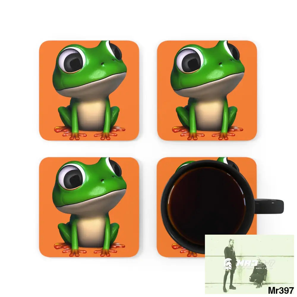 Happy Frog Corkwood Coaster Set Cork / 3.75’’ × 3.75’’ / Square Home Decor