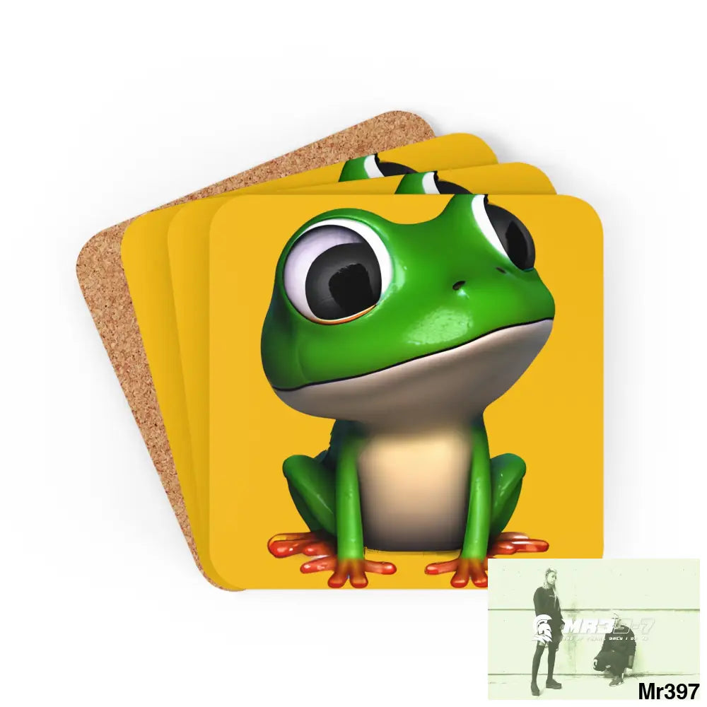 Happy Frog Corkwood Coaster Set Cork / 3.75’’ × 3.75’’ / Square Home Decor