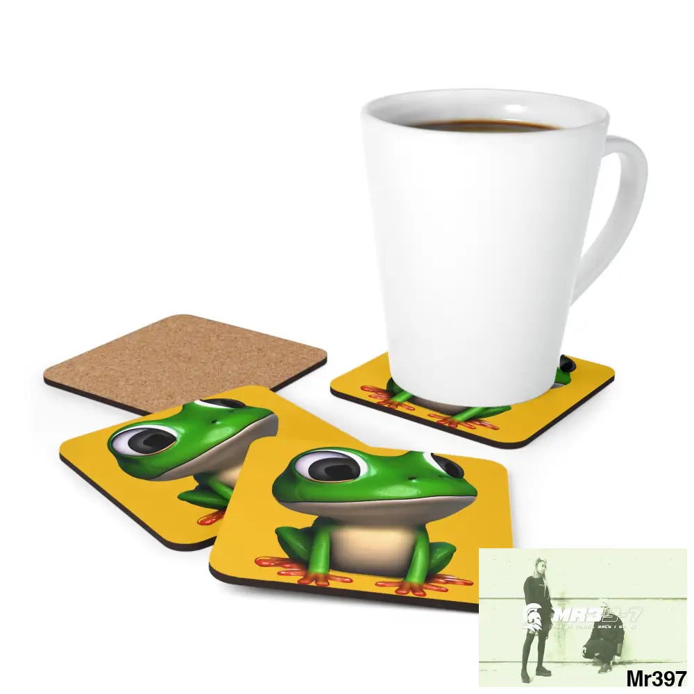 Happy Frog Corkwood Coaster Set Cork / 3.75’’ × 3.75’’ / Square Home Decor