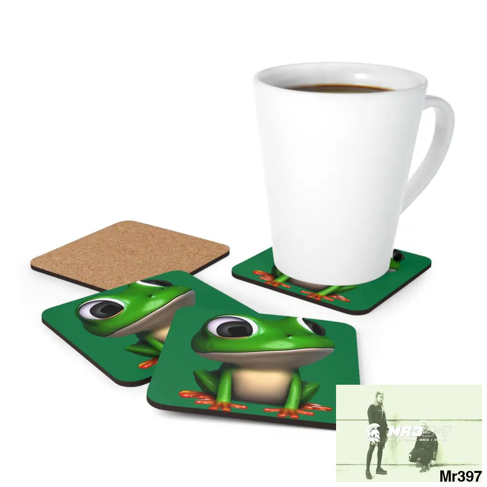 Happy Frog Corkwood Coaster Set Cork / 3.75’’ × 3.75’’ / Square Home Decor