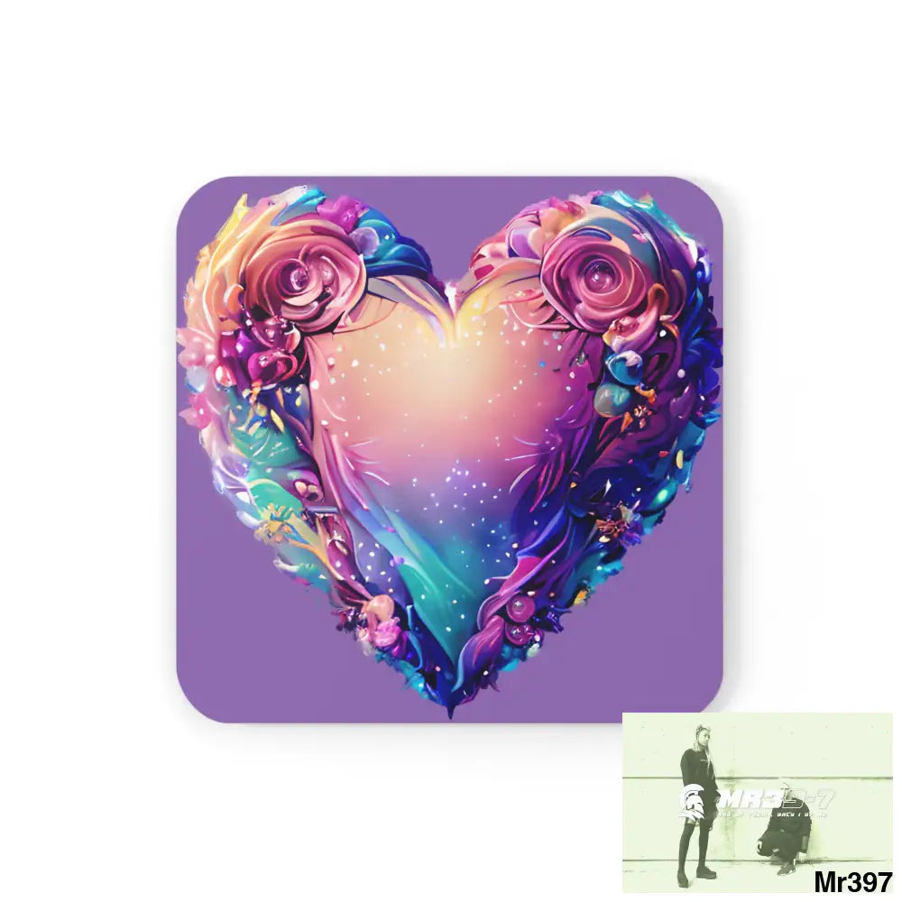 Heart Colorful Detailed Hyper Realistic Coaster Set Cork / 3.75’’ × 3.75’’ / Square Home Decor