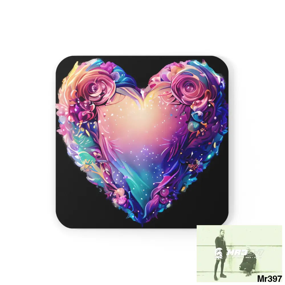 Heart Colorful Detailed Hyper Realistic Coaster Set Cork / 3.75’’ × 3.75’’ / Square Home Decor