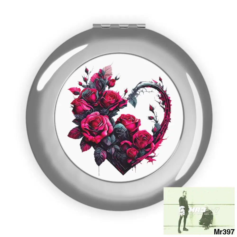 Heart made of Pink and Black Roses Compact Travel Mirror Silver / Glossy / One size Accessories