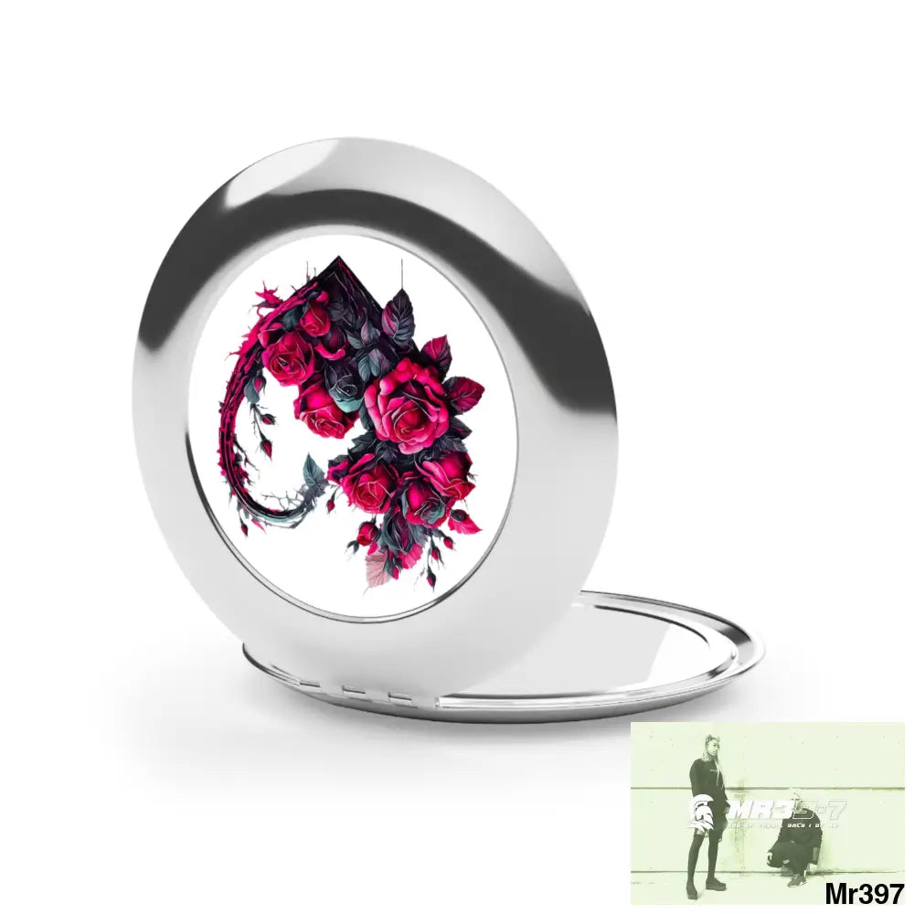 Heart made of Pink and Black Roses Compact Travel Mirror Silver / Glossy / One size Accessories
