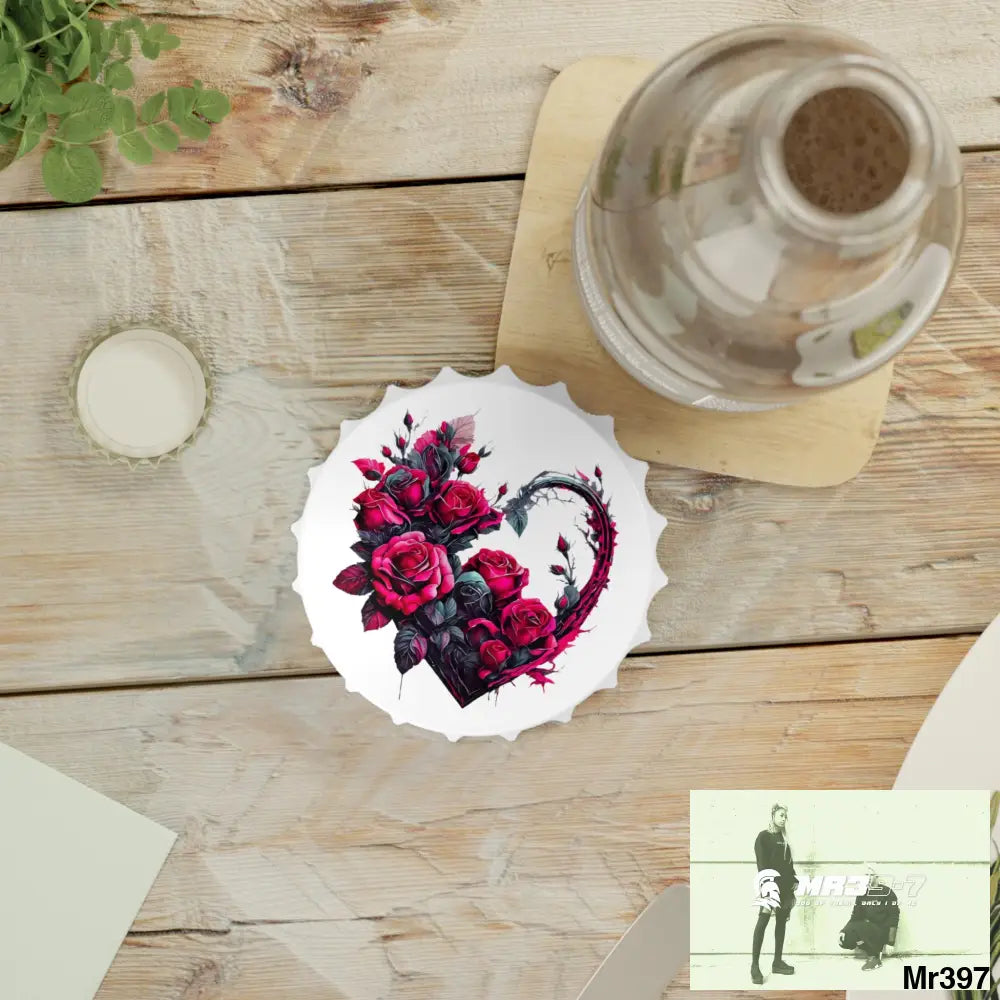 Heart made of Pink Roses Magnetic Bottle Opener One size / White Accessories