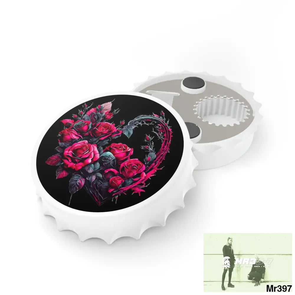 Heart made of Pink Roses Magnetic Bottle Opener One size / White Accessories