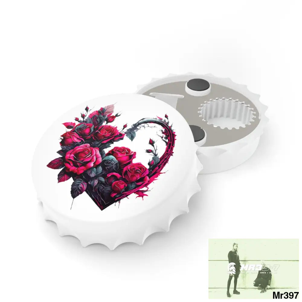 Heart made of Pink Roses Magnetic Bottle Opener One size / White Accessories