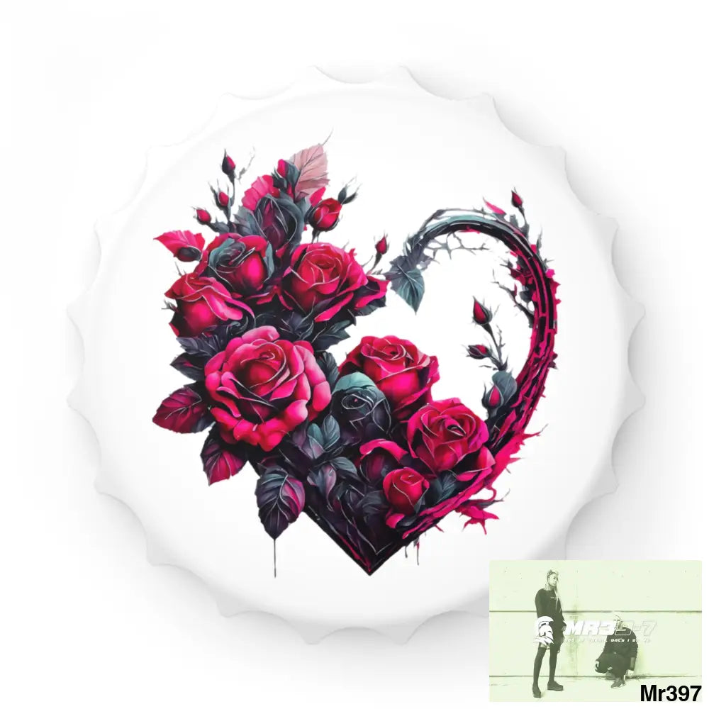 Heart made of Pink Roses Magnetic Bottle Opener One size / White Accessories
