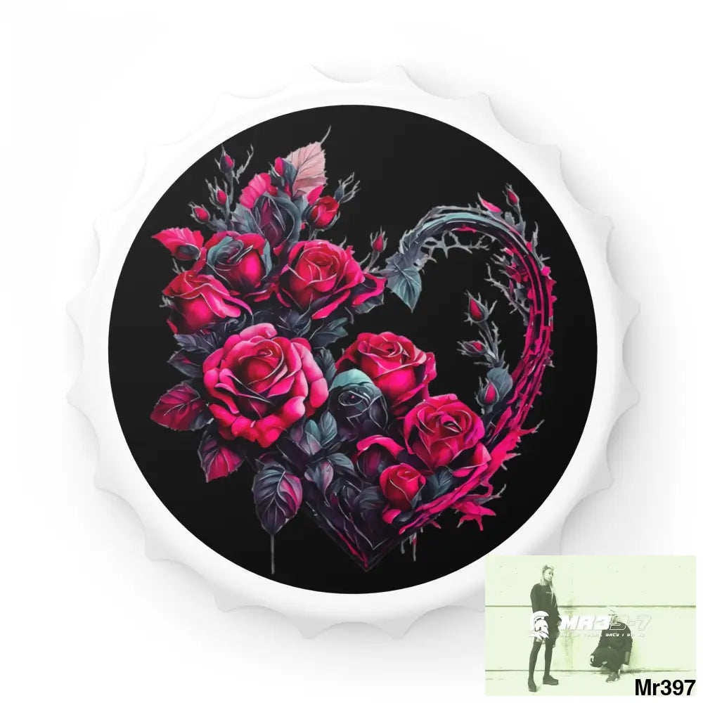Heart made of Pink Roses Magnetic Bottle Opener One size / White Accessories