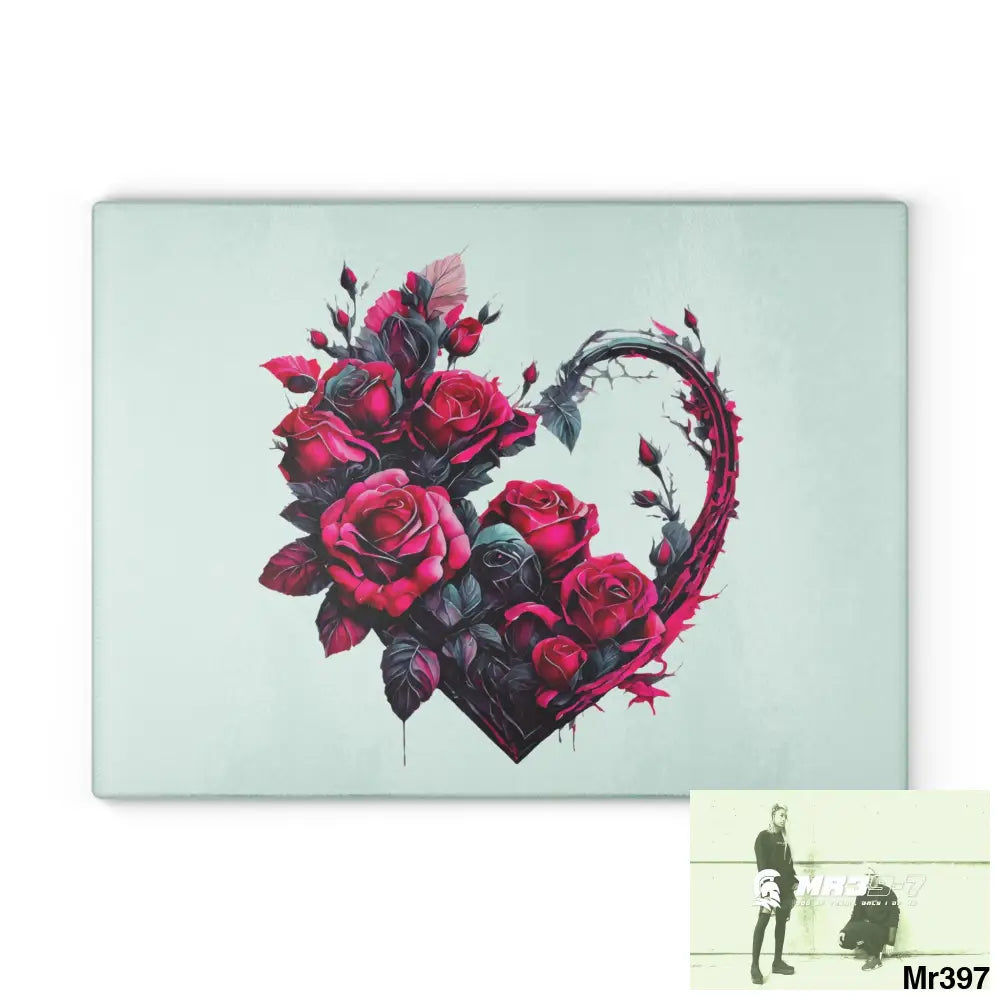 Heart Made of Pink Roses on a Black background Cutting Board 11’’ x 15’’ / Rectangle Home Decor