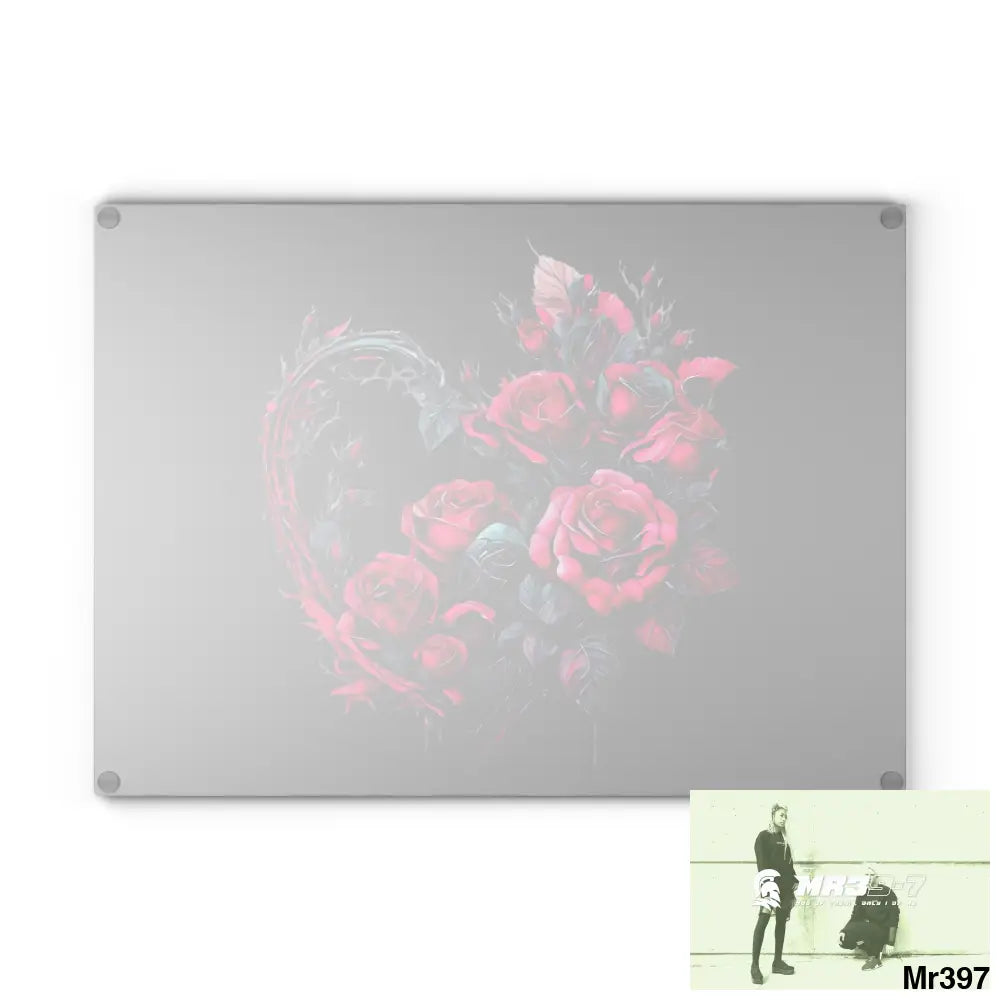 Heart Made of Pink Roses on a Black background Cutting Board Home Decor