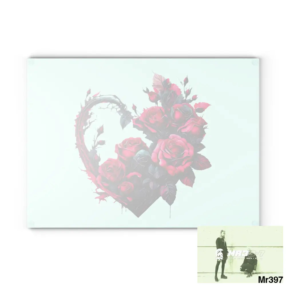 Heart Made of Pink Roses on a Black background Cutting Board Home Decor