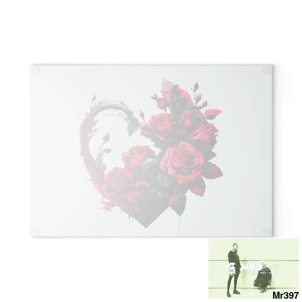 Heart Made of Pink Roses on a Black background Cutting Board Home Decor