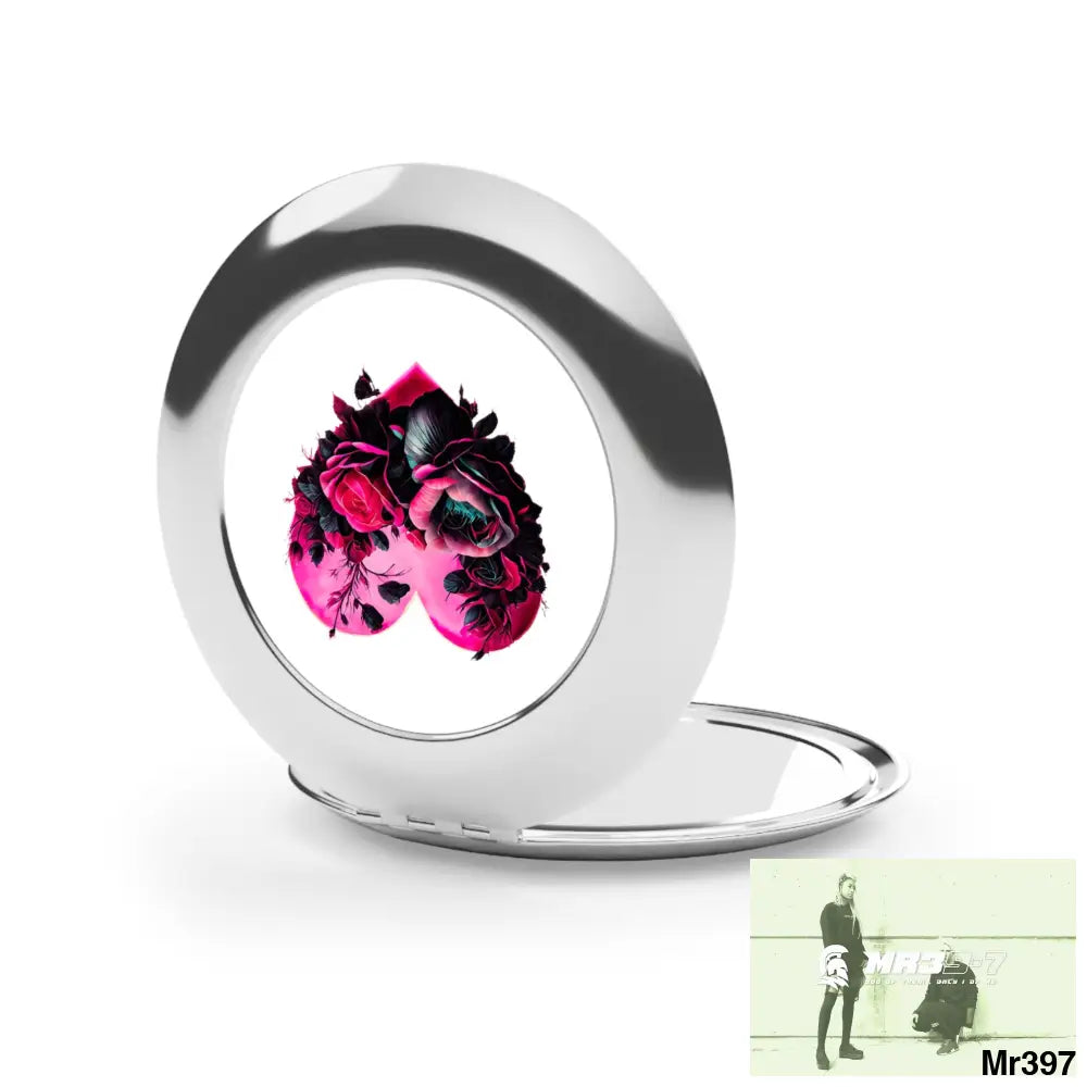 Heart made of Roses and Black accents Compact Travel Mirror Silver / Glossy / One size Accessories