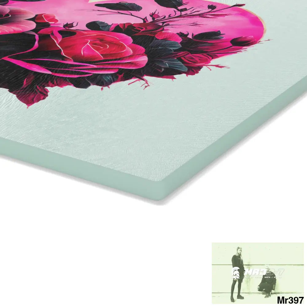 Heart made of Roses & Black accents Glass Cutting Board Home Decor