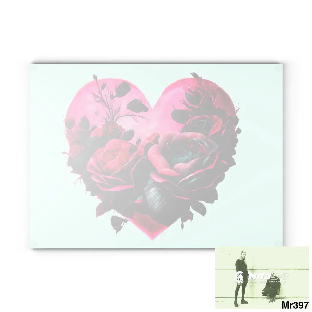 Heart made of Roses & Black accents Glass Cutting Board Home Decor