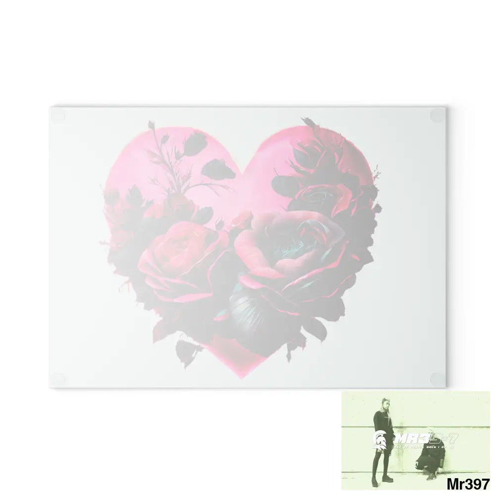 Heart made of Roses & Black accents Glass Cutting Board Home Decor