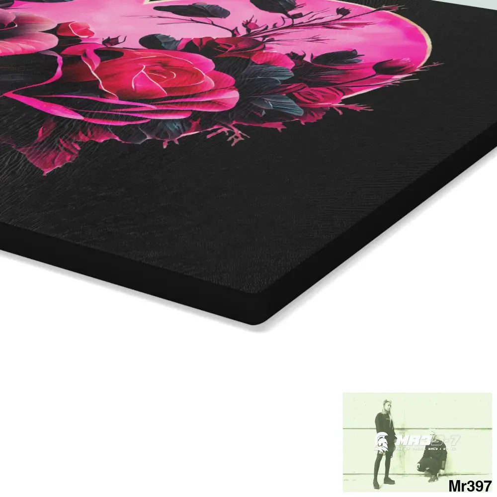 Heart made of Roses & Black accents Glass Cutting Board Home Decor