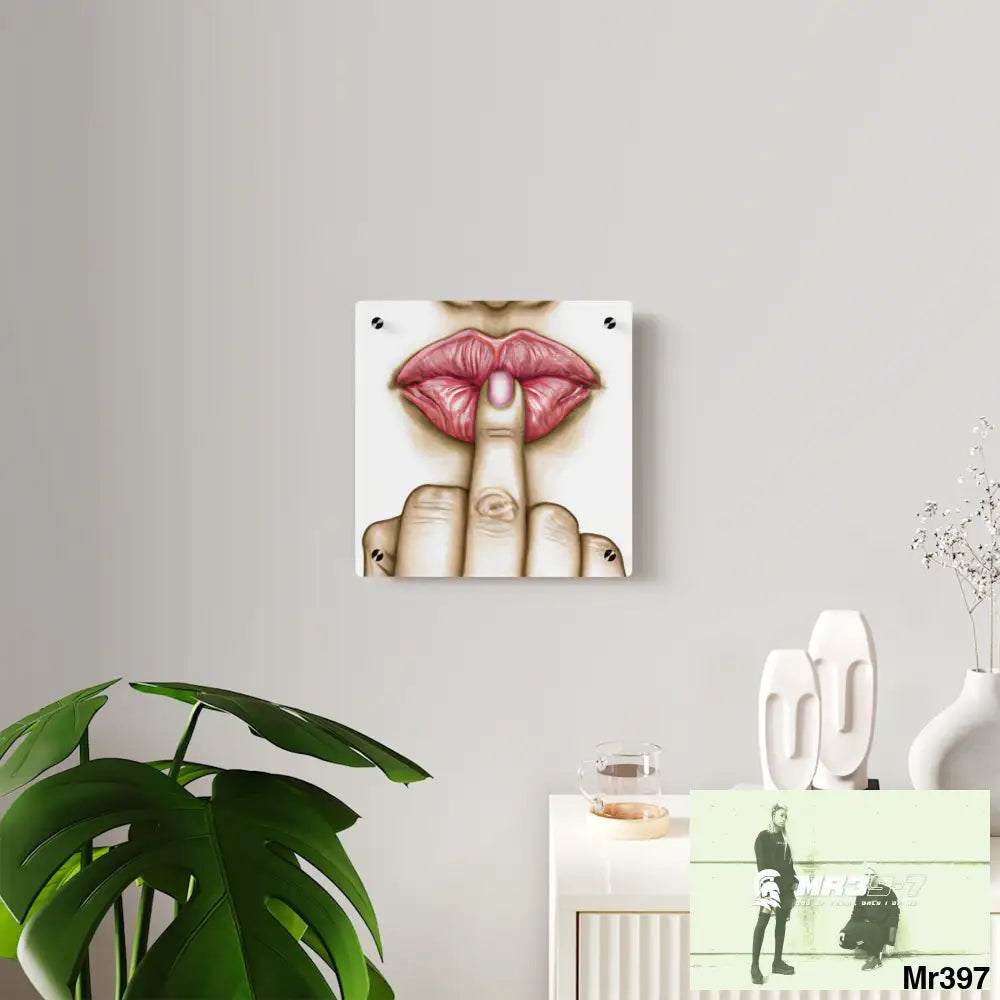 Kissing Mouth with Middle Finger Acrylic Wall Art Panels Home Decor