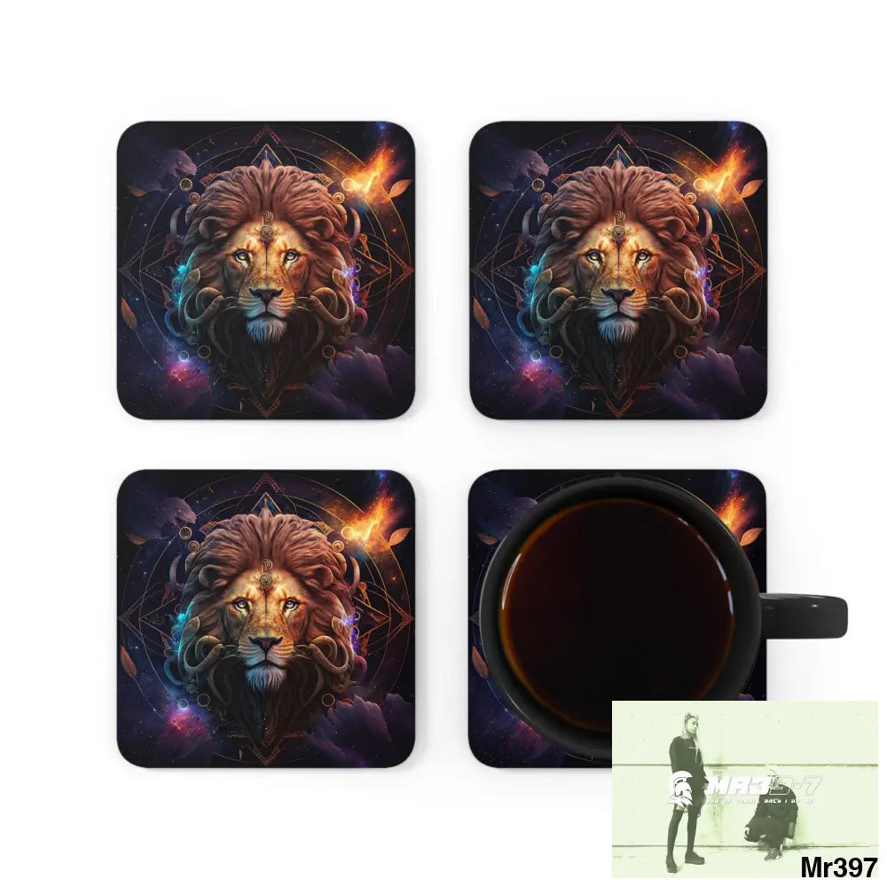 Leo Zodiac Coaster Set Cork / 3.75’’ × 3.75’’ / Square Home Decor