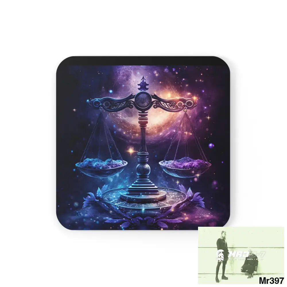 Libra Zodiac Coaster Set Cork / 3.75’’ × 3.75’’ / Square Home Decor