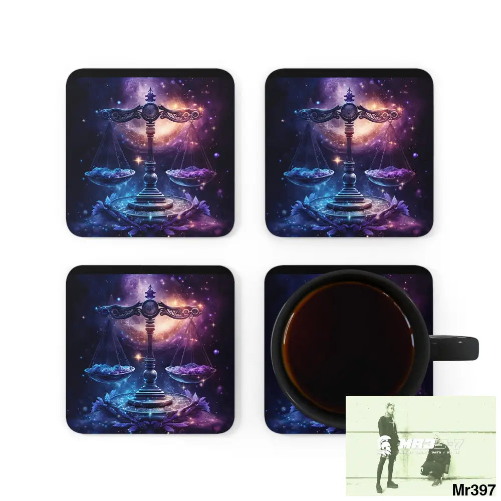 Libra Zodiac Coaster Set Cork / 3.75’’ × 3.75’’ / Square Home Decor