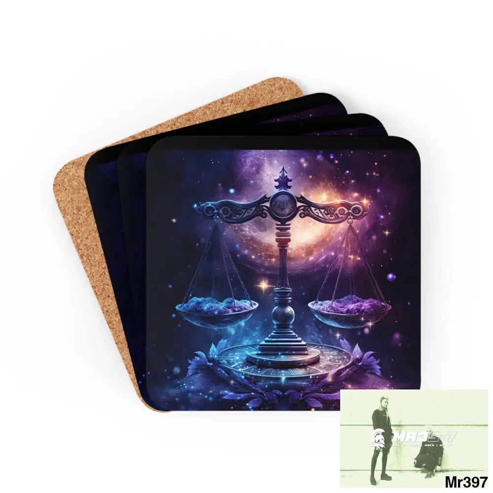 Libra Zodiac Coaster Set Cork / 3.75’’ × 3.75’’ / Square Home Decor