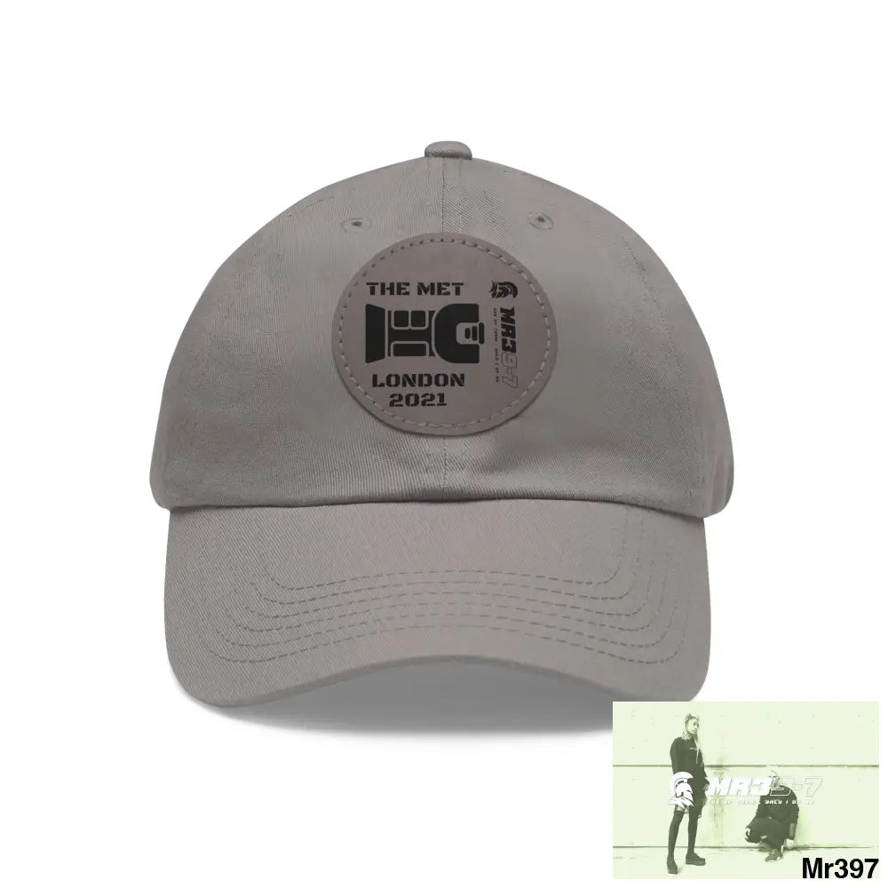 London 2021 The Met taser Mr39 Dad Hat with Leather Patch (Round) Grey / Grey patch / Circle / One size Hats