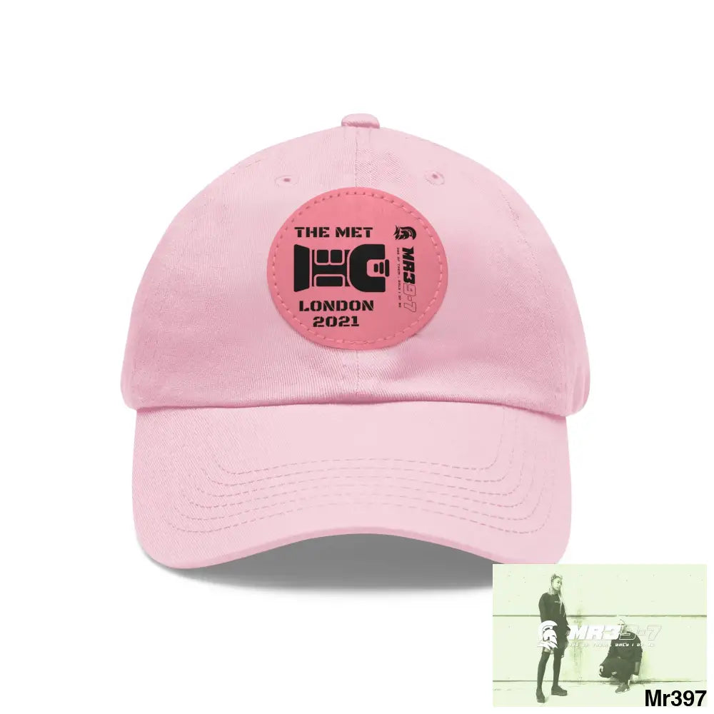 London 2021 The Met taser Mr39 Dad Hat with Leather Patch (Round) Light Pink / Pink patch / Circle / One size Hats