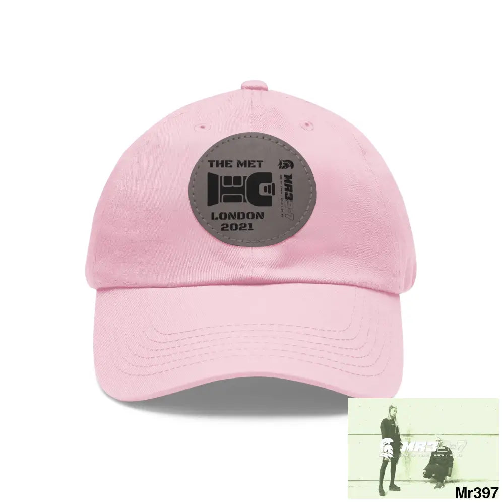 London 2021 The Met taser Mr39 Dad Hat with Leather Patch (Round) Light Pink / Grey patch / Circle / One size Hats