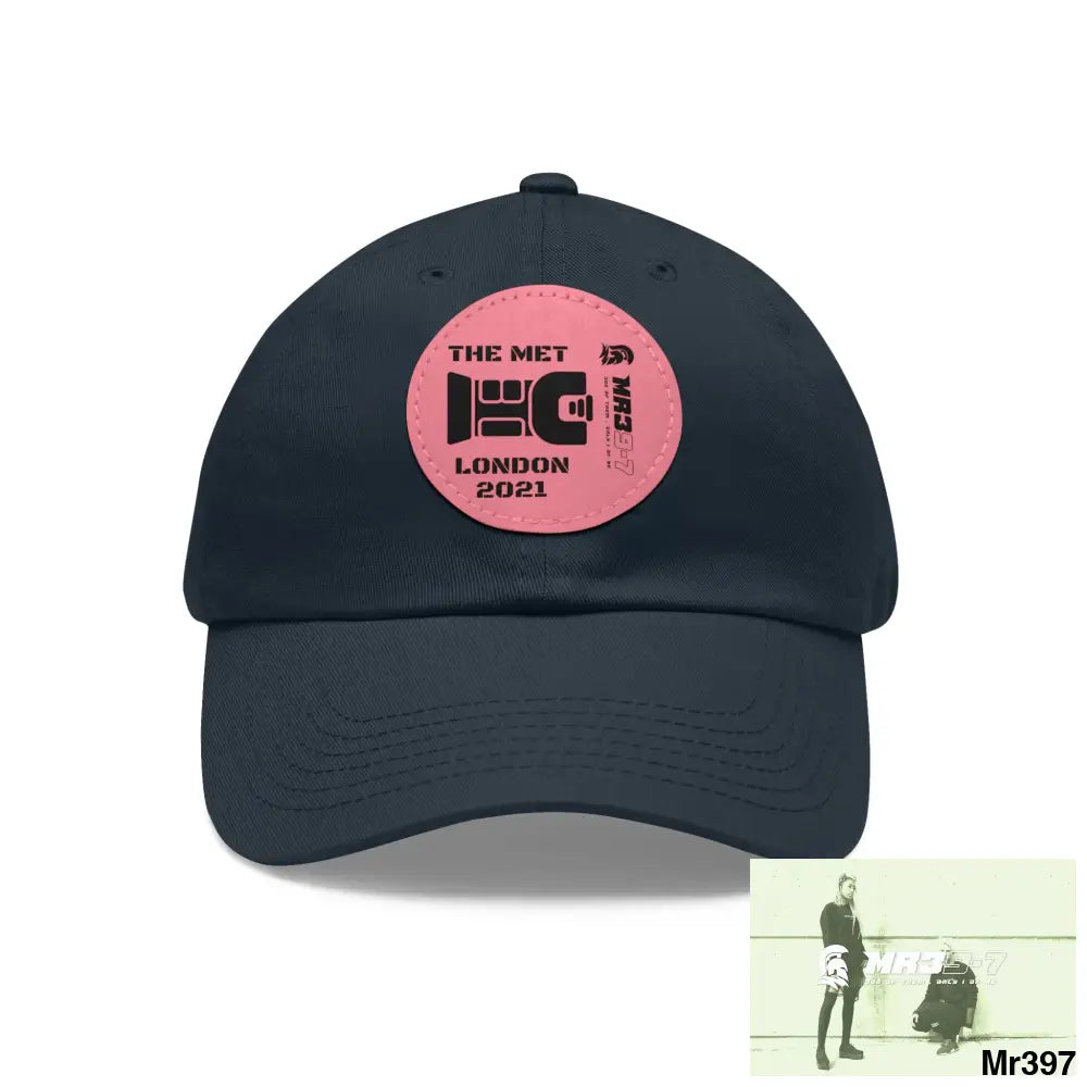 London 2021 The Met taser Mr39 Dad Hat with Leather Patch (Round) Navy / Pink patch / Circle / One size Hats