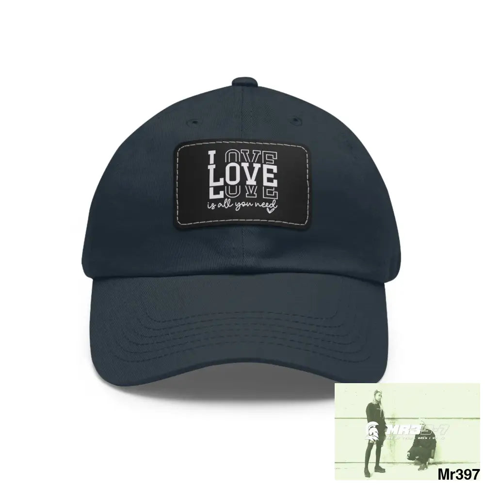Love is all you need Dad Hat with Leather Patch (Rectangle) Navy / Black patch / Rectangle / One size Hats