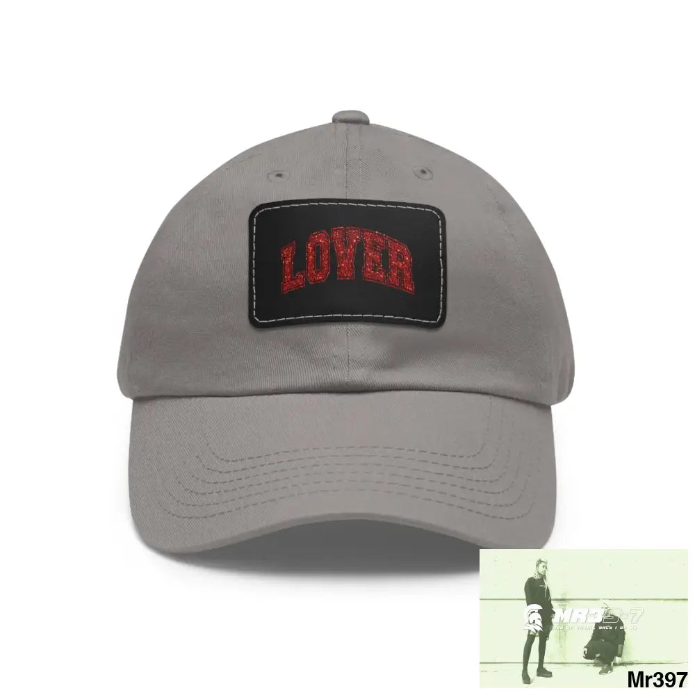 Lover Dad Hat with Leather Patch (Rectangle) Grey / Black patch / Rectangle / One size Hats