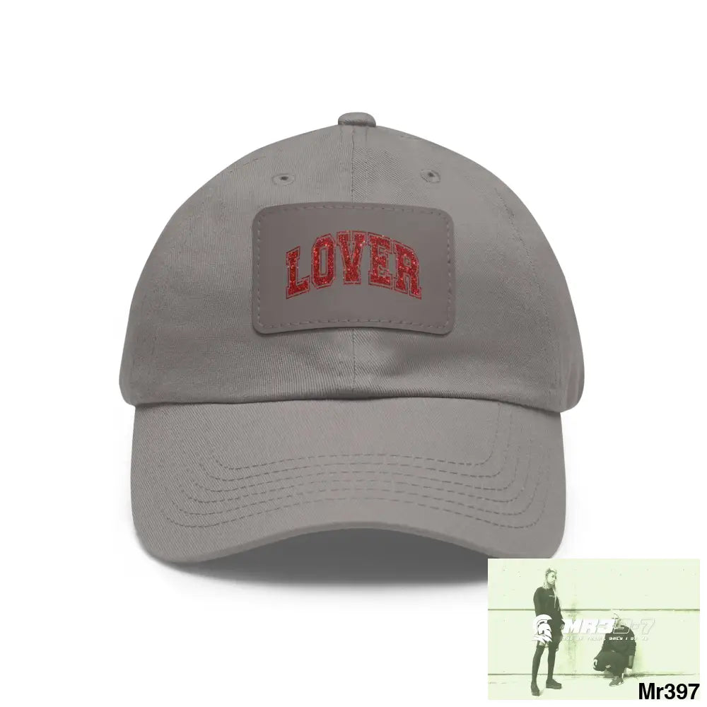 Lover Dad Hat with Leather Patch (Rectangle) Grey / Grey patch / Rectangle / One size Hats