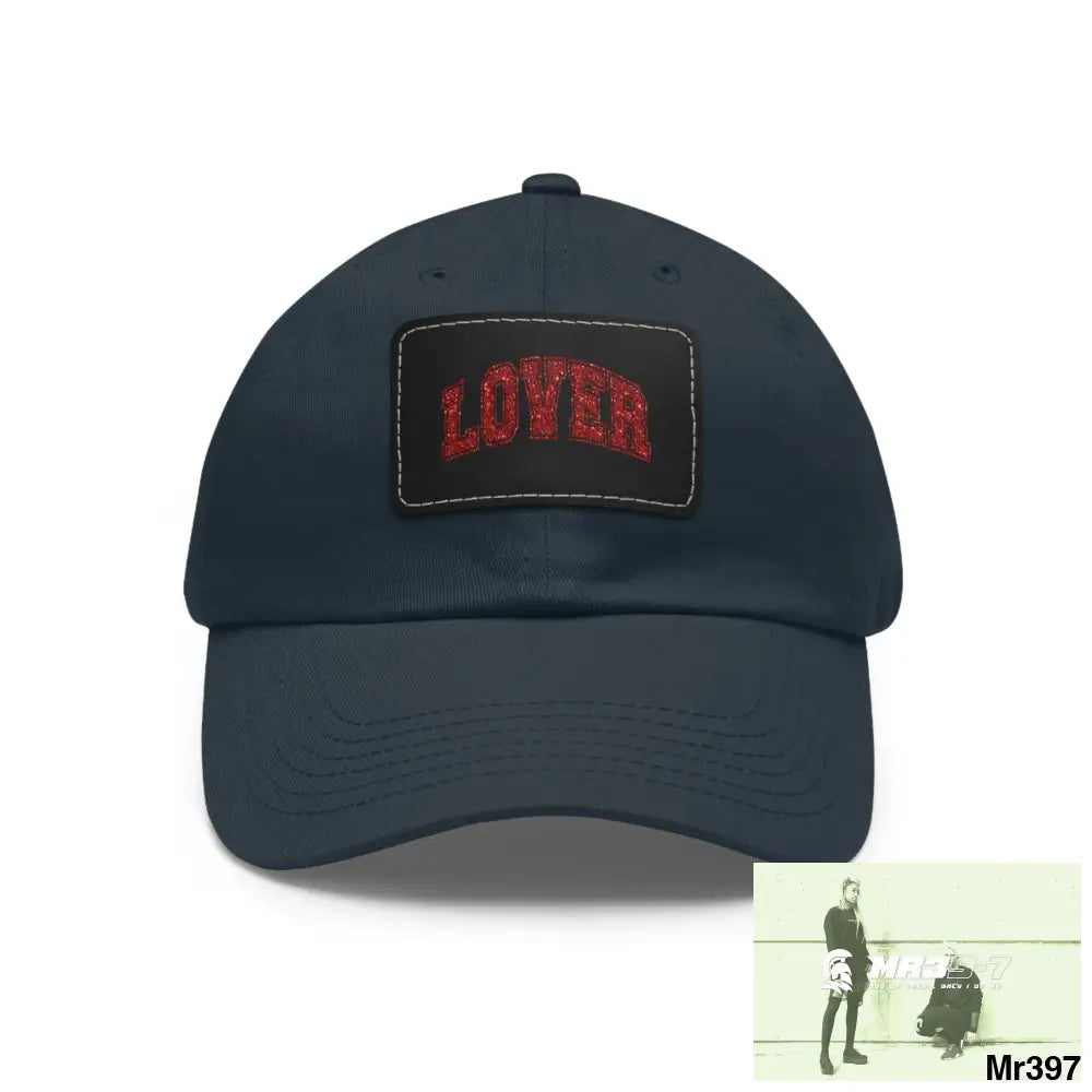 Lover Dad Hat with Leather Patch (Rectangle) Navy / Black patch / Rectangle / One size Hats
