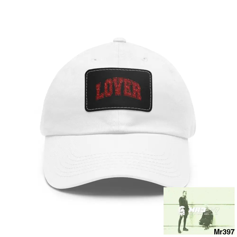 Lover Dad Hat with Leather Patch (Rectangle) White / Black patch / Rectangle / One size Hats