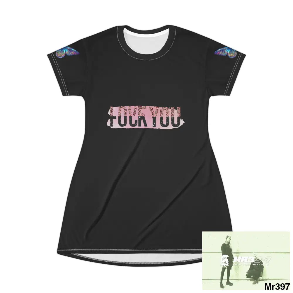 Lover you fk you - Butterflies T-Shirt Dress (AOP) XS All Over Prints