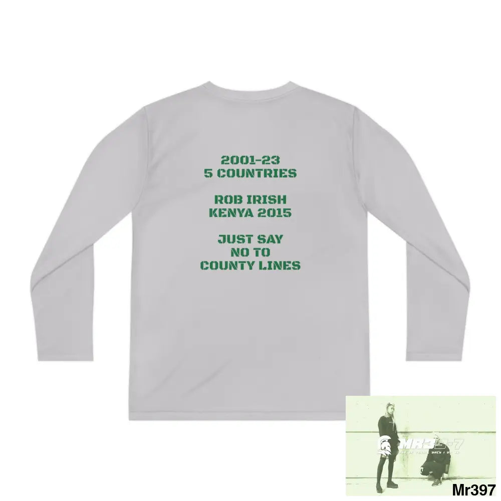 Luck of the Irish Rob Irish Kenya 2015 5 Countries Just Say No To County Lines Youth Long Sleeve Competitor Tee Kids