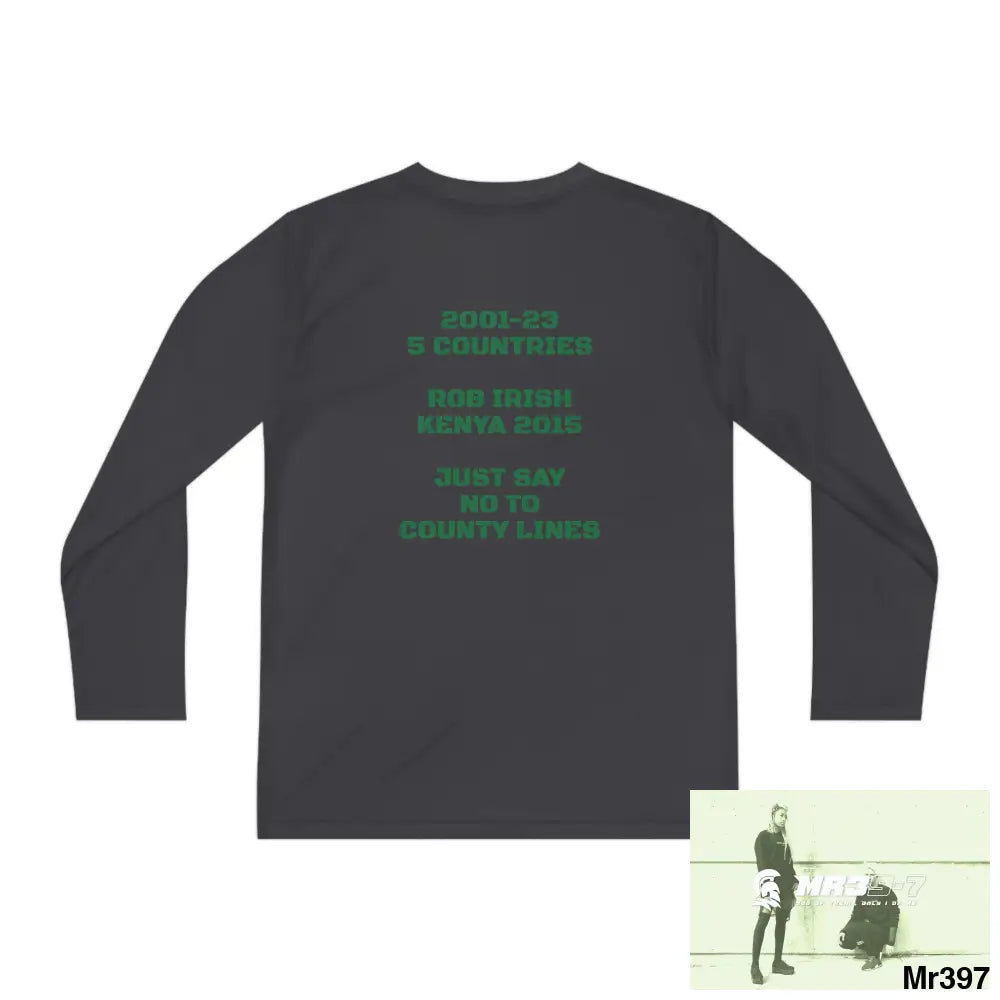 Luck of the Irish Rob Irish Kenya 2015 5 Countries Just Say No To County Lines Youth Long Sleeve Competitor Tee Kids