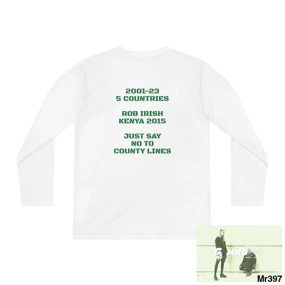 Luck of the Irish Rob Irish Kenya 2015 5 Countries Just Say No To County Lines Youth Long Sleeve Competitor Tee Kids