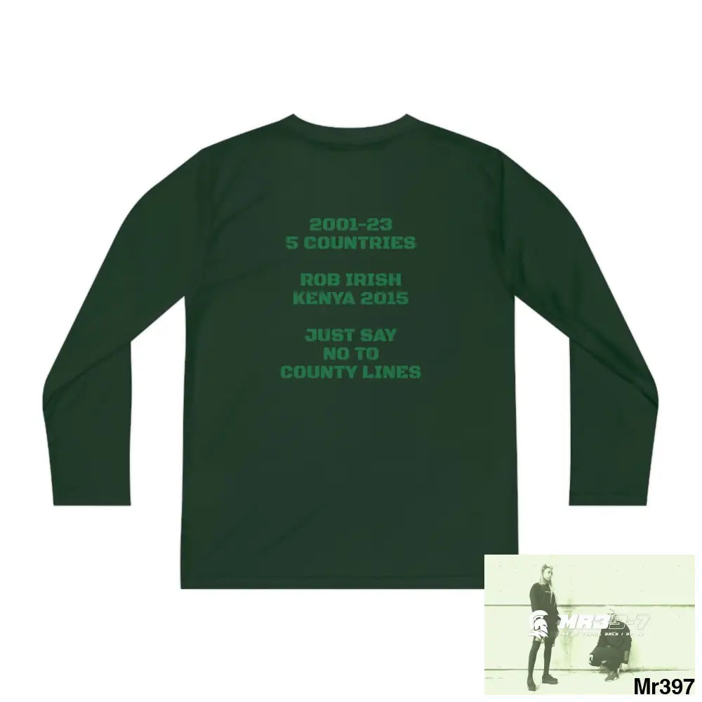 Luck of the Irish Rob Irish Kenya 2015 5 Countries Just Say No To County Lines Youth Long Sleeve Competitor Tee Kids