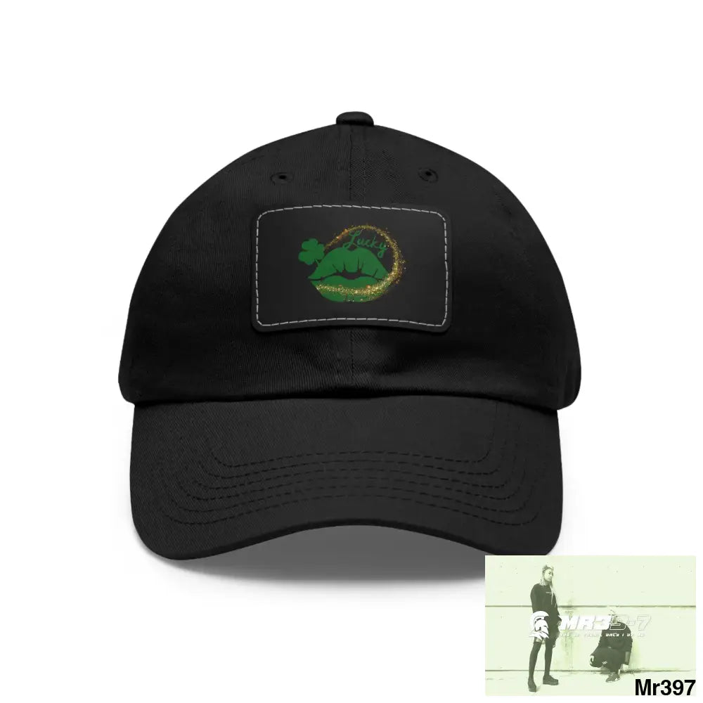 Lucky Irish Dad Hat with Leather Patch (Rectangle) Black / Black patch / Rectangle / One size Hats