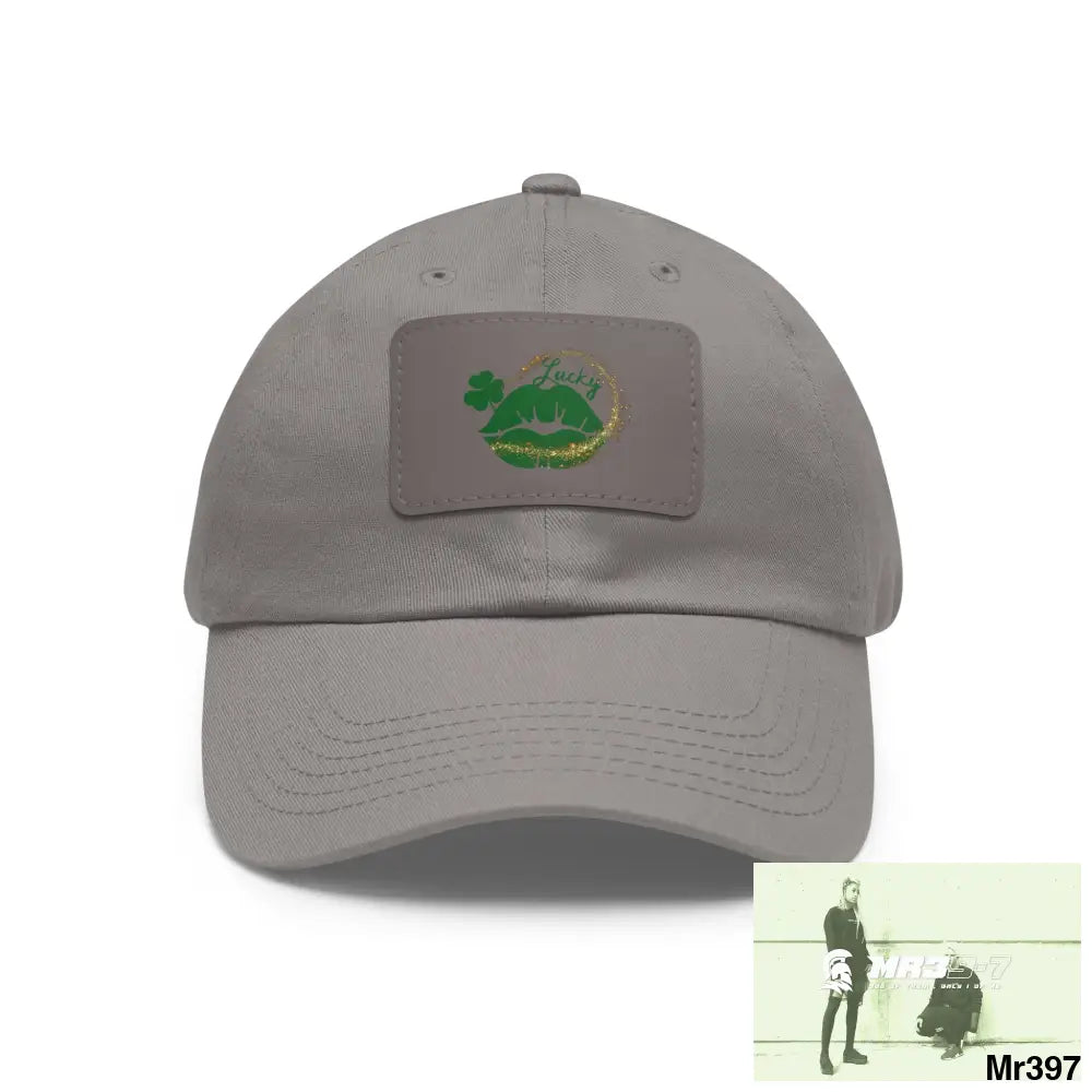 Lucky Irish Dad Hat with Leather Patch (Rectangle) Grey / Grey patch / Rectangle / One size Hats